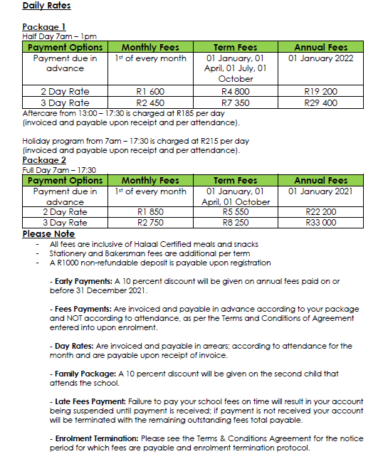 Fees Houghton Estate Preschool
