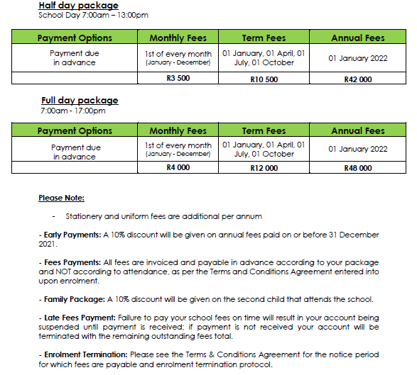 Fees Houghton Estate Preschool