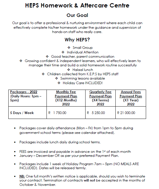 Fees Houghton Estate Preschool