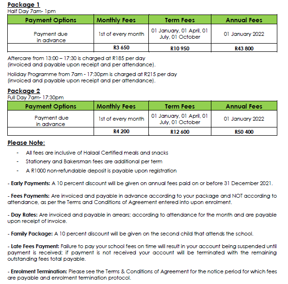 Fees Houghton Estate Preschool